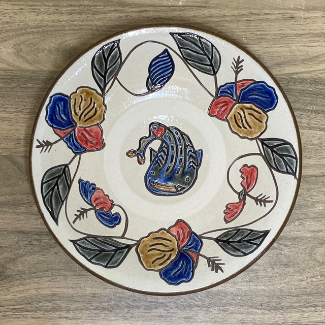 7寸皿重ね焼き　ハイビスカス／ジンベイ