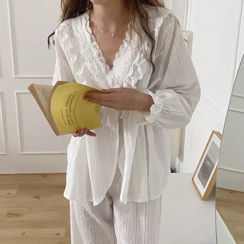 “予約商品” Lace cotton romantic pajamas〈romantic white〉