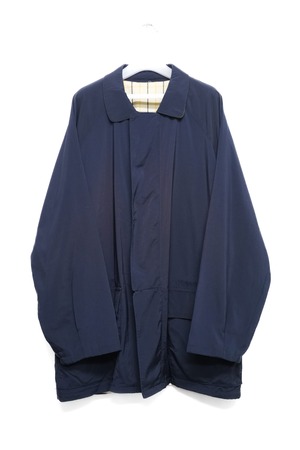 90's "Loro Piana" Leather Collar Nylon One Panel Sleeve Balmacaan Half Coat