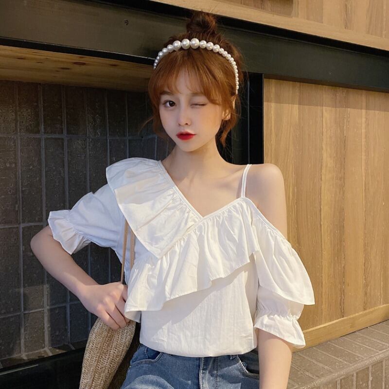 2020年夏の新バージョンの丁寧なデザインセンスオフショルダーフリルスウィートとウエスタンスタイルのブラウスシャツの女性 YY-ファッション60828944575
