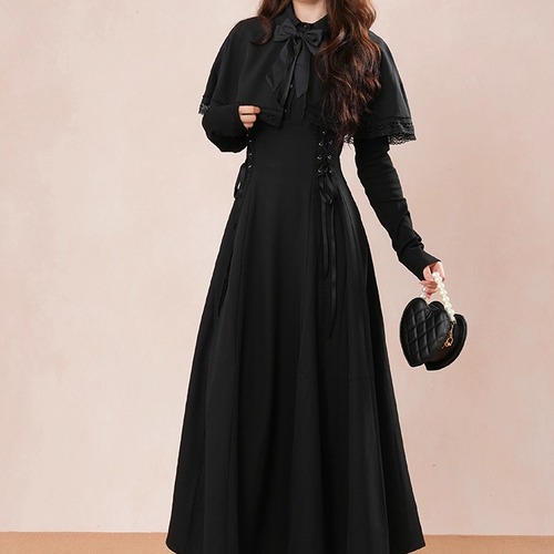 レースヘムケープデザインワンピ ・73819