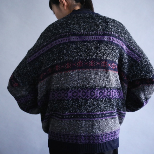 dark tone traditional good pattern 4b loose silhouette knit cardigan