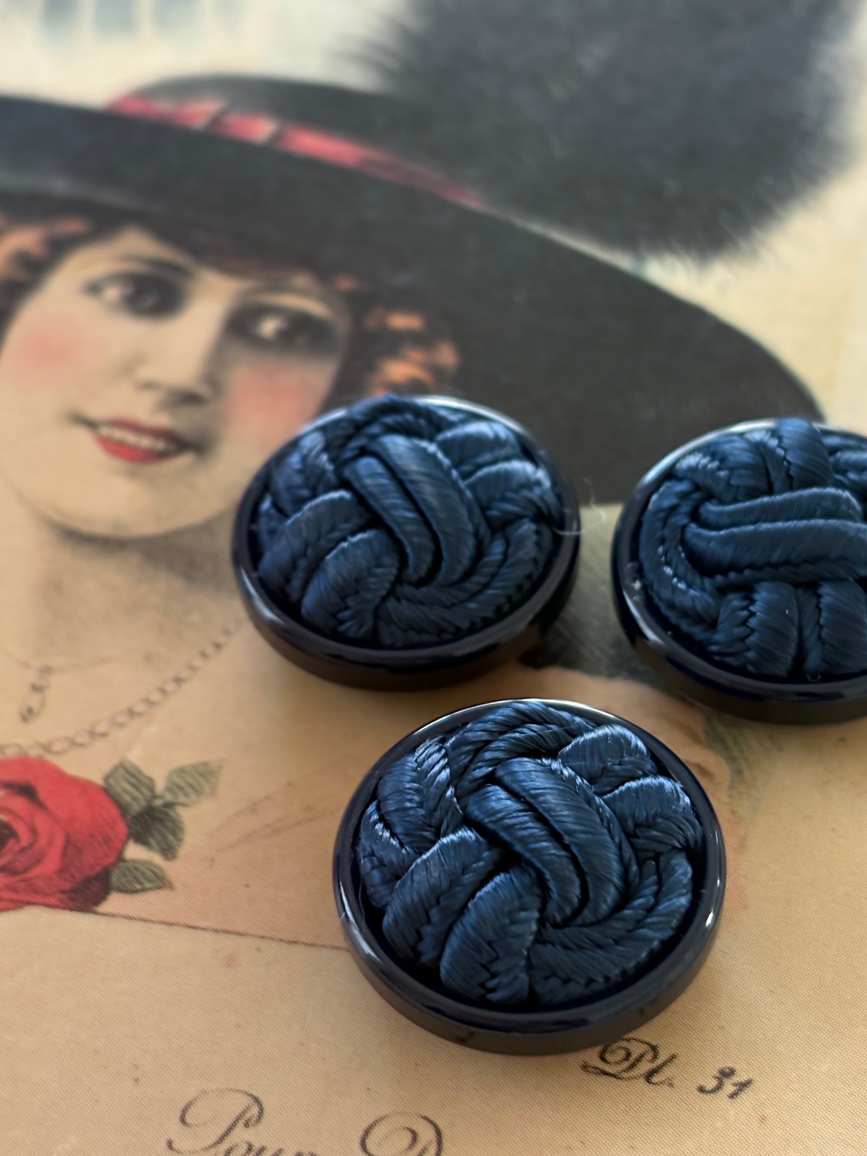 21mm Japanese ヴィンテージボタン ネイビー ドーム型 コードボタン アクセサリーパーツ デコレーション材