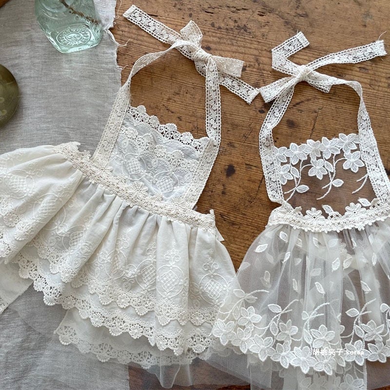 子供用ベビー幼児女の子ドレスエプロンスカート レース刺繡 プリンセス