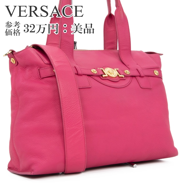 本物 送料無料 ヴェルサーチェ 2WAYショルダーバッグ ハンドバッグ レディース ピンク 肩掛け レア メドゥーサ ロゴ マーク 鞄 バック B321