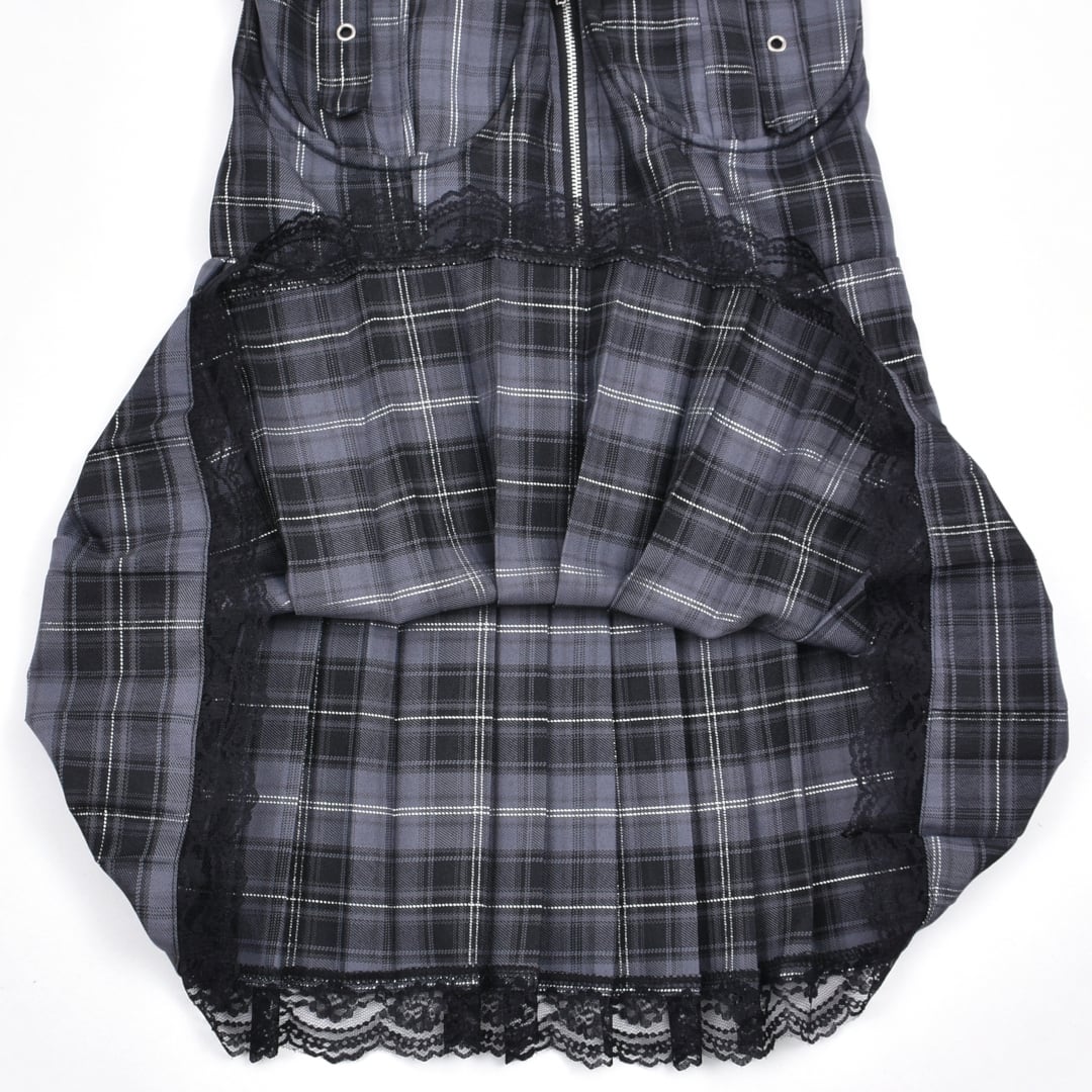 チェーン付き☆チェック肩ベルトワンピース(BLACK・PINK