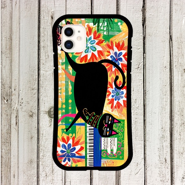 iPhoneケース 黒猫 ピアノ 音楽｜鍵盤楽器 北欧レトロ CAT055