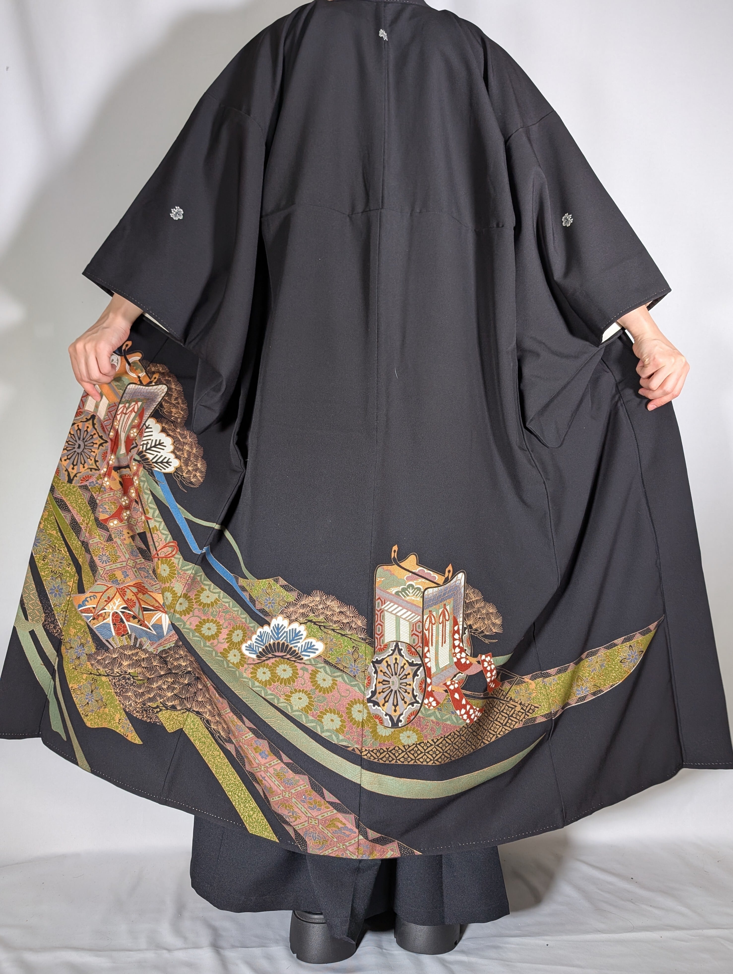 着物リメイク　新品　綿浴衣　ロングワンピ＊チョーカー＊トートバッグ3点セット 着物リメイク 新品 綿浴衣 ロングワンピ＊チョーカー＊トートバッグ3点