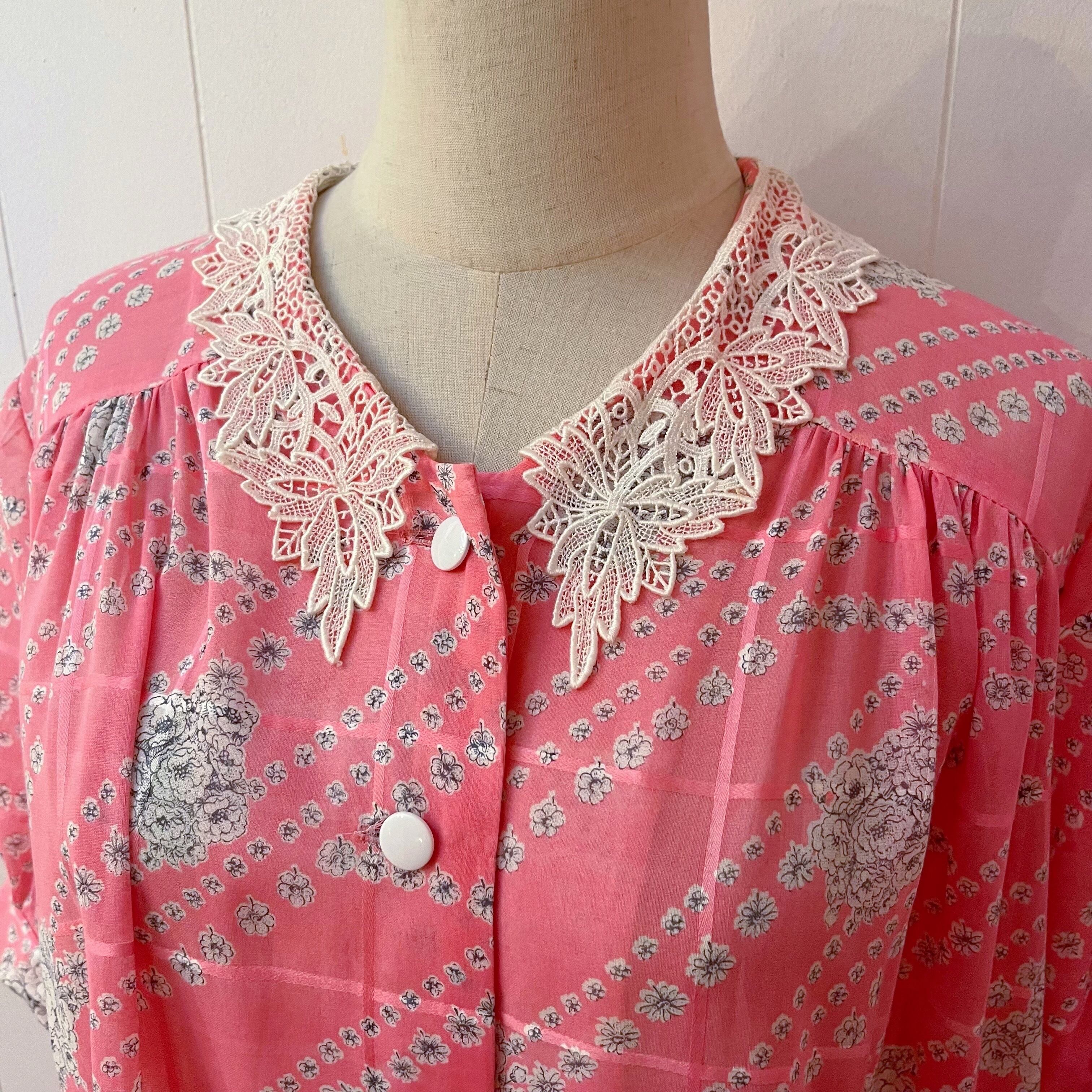 lace collar vivid pink one-piece