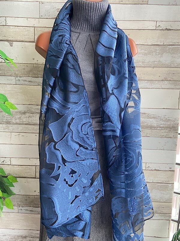 シースルーBLUE ROSE青バラ 大判ストール・ショール＆ロングスカーフ