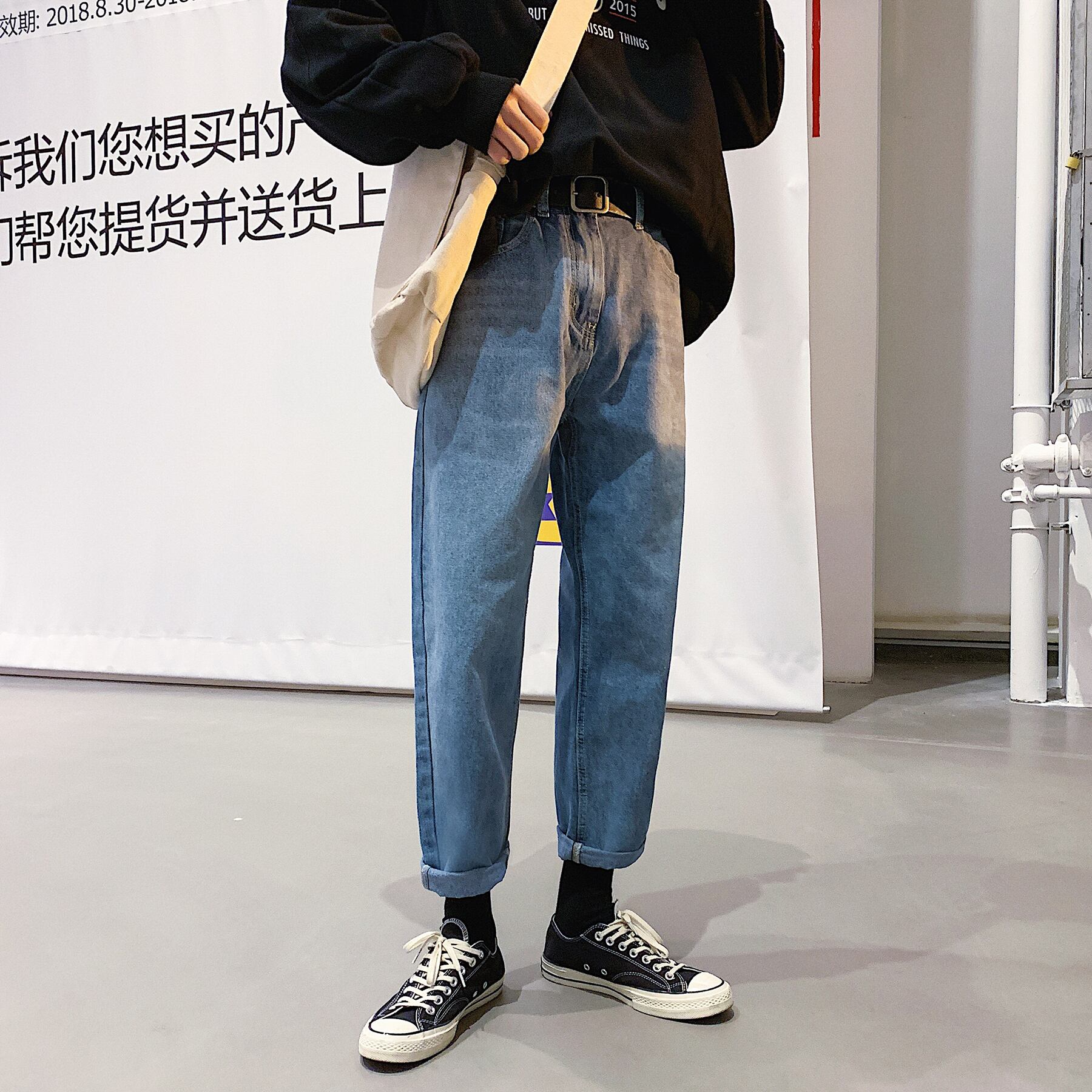 全1色 デニム パンツ ストレート カジュアル シンプル 無地