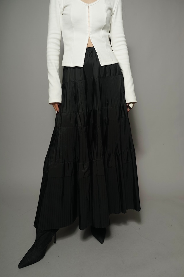 TIERED PLEATS SKIRT  (BLACK) 2401-15-T3490