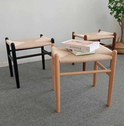 ペーパーコード編み込みスツール ウッドフレーム 天然素材 北欧風 オットマン 腰掛け ナチュラル