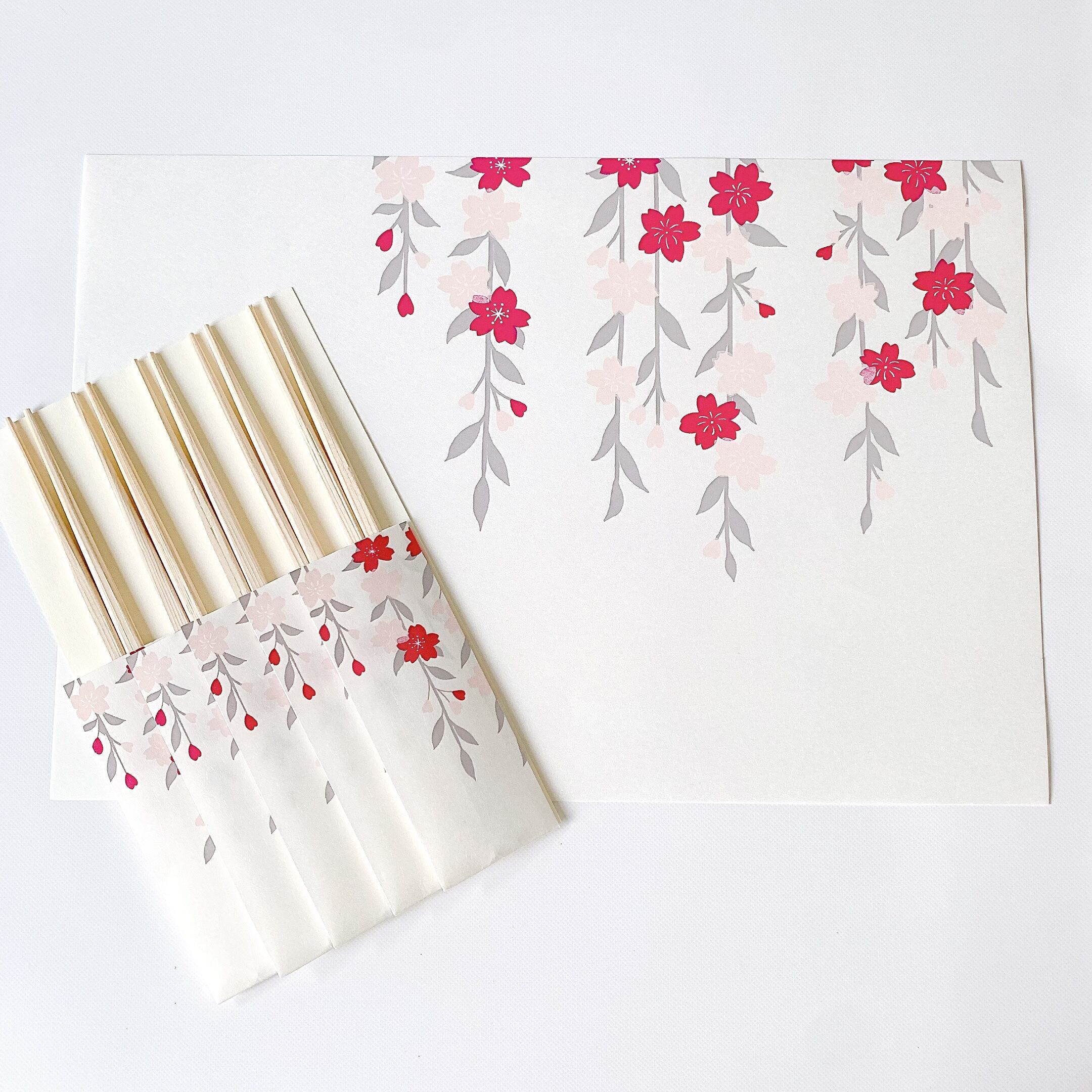 美濃和紙 しだれ桜 お膳敷紙+お箸包み 5膳セット