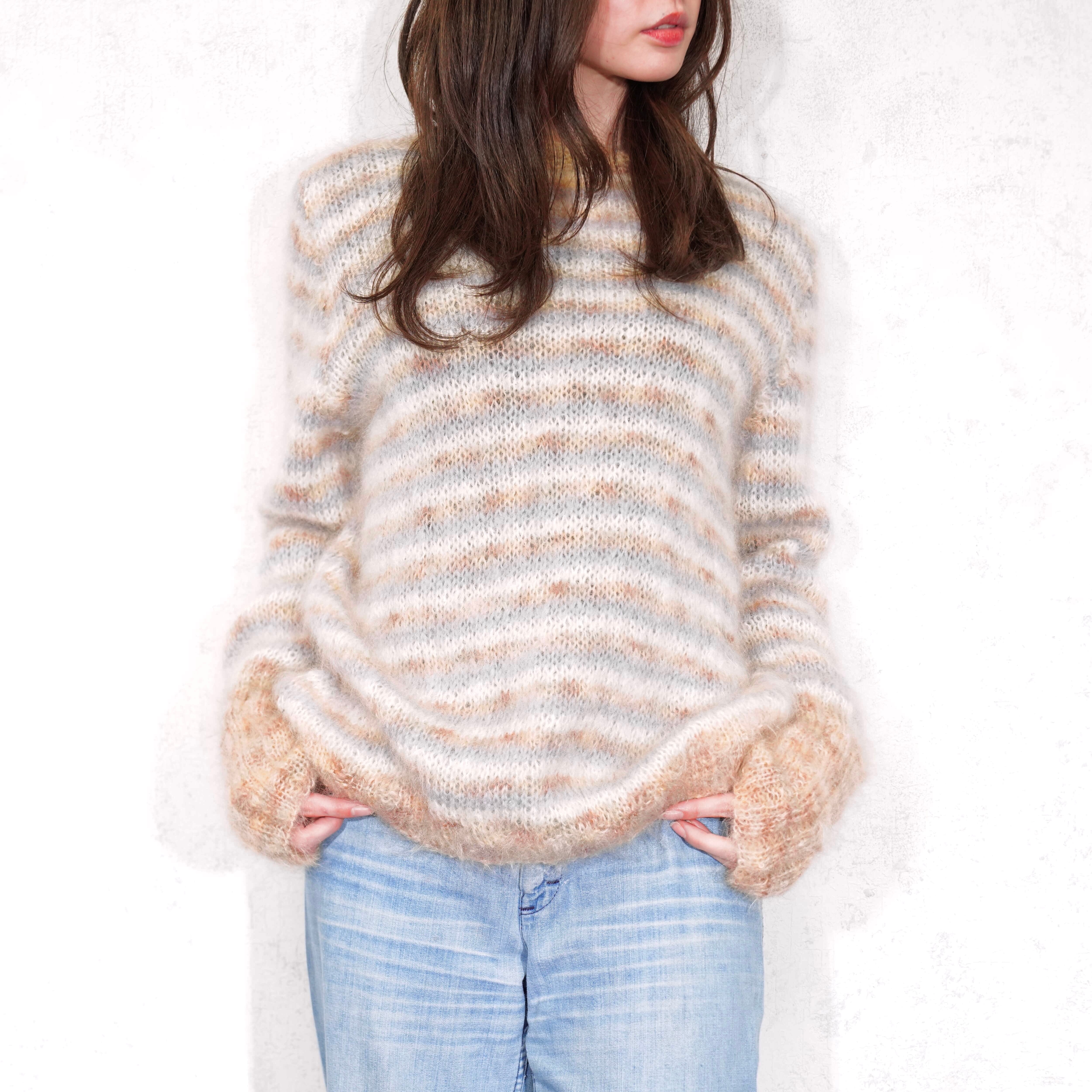 EU VINTAGE BORDER PATTERNED DESIGN MOHAIR KNIT/ヨーロッパ
