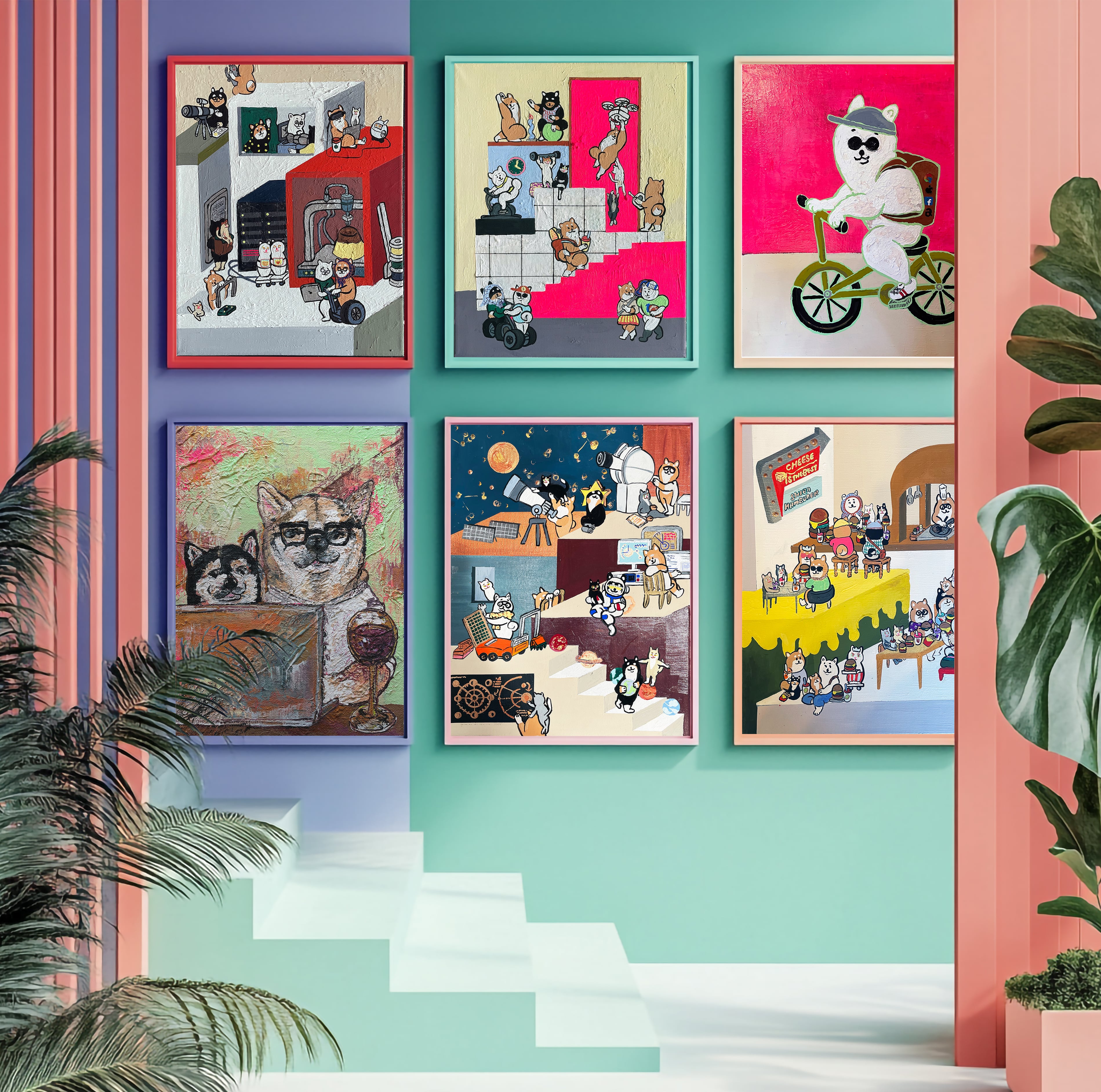 原画：6号】shiba approaching the moon | Yoshie Moriuchi