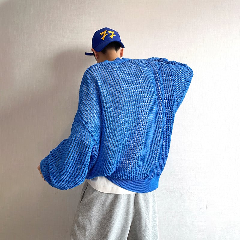 dannyandzeeホール編み薄手クルーネックニット | mblueshop
