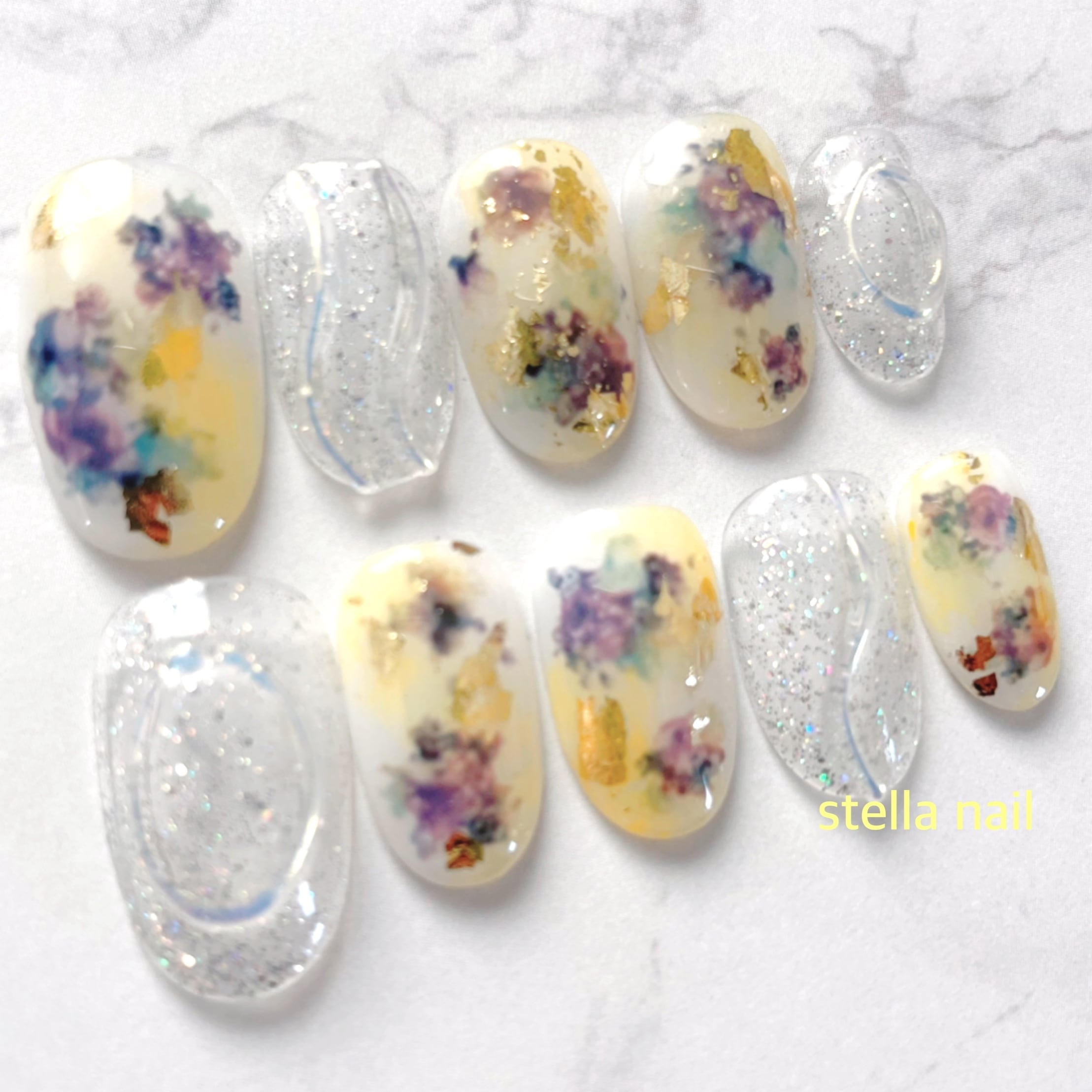 ネイルチップ 付け爪 お花ネイル ニュアンスネイル オーロラネイル  