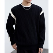 ショルダーラインデザイン ラウンドネック 長袖リブニット af0336