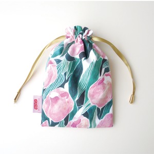 チューリップの巾着ポーチ（pink）