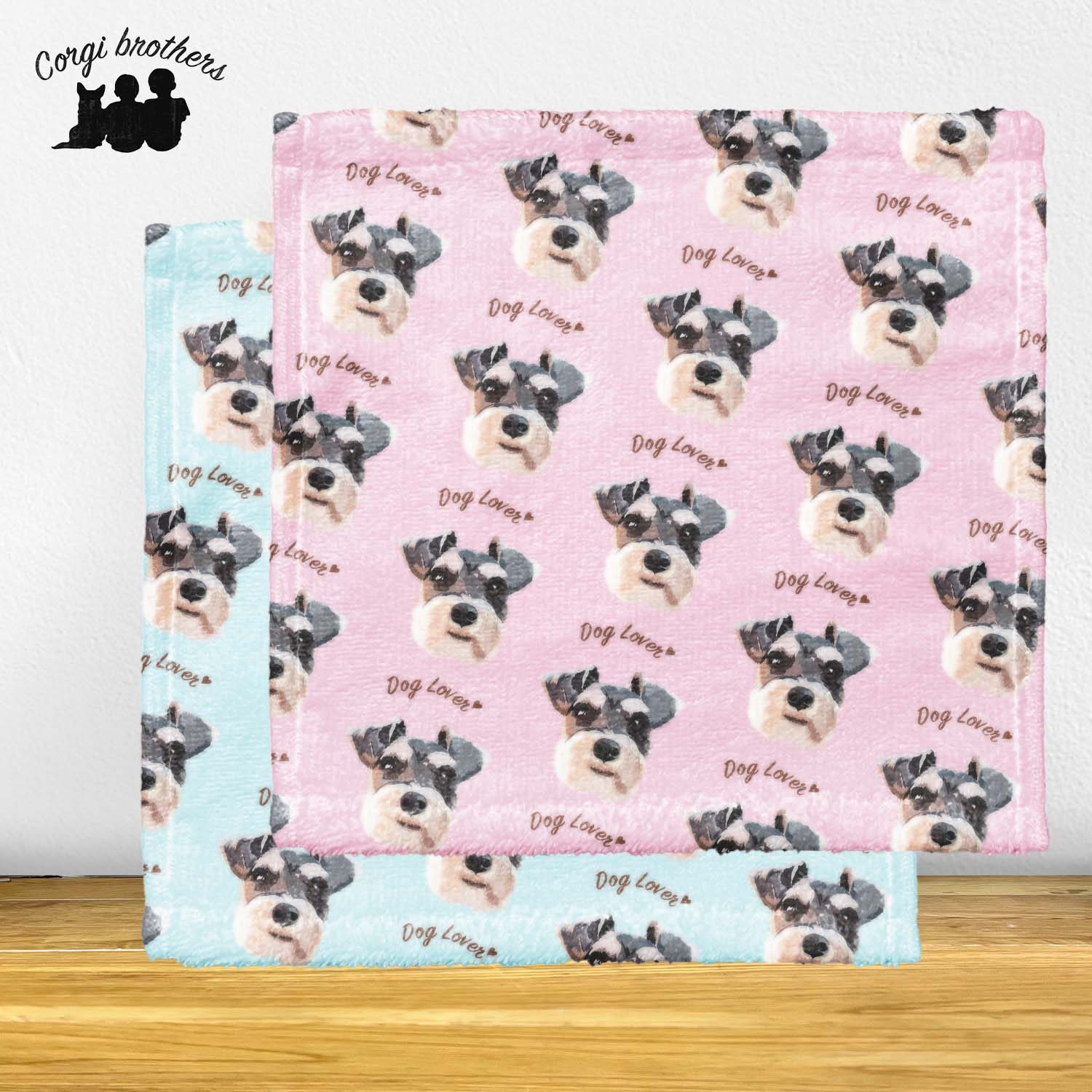 シュナウザー 毛色4色 】 タオルハンカチ ピンク＆ブルー2枚セット