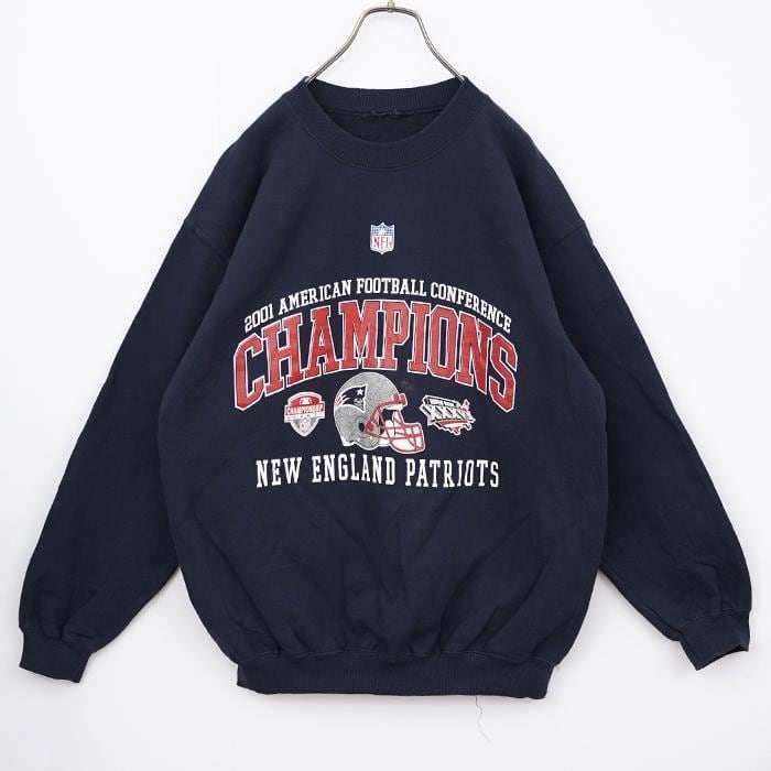 00s NFL ペイトリオッツ ビッグプリントスウェット XL ネイビー紺赤