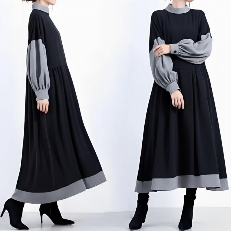 【dress】コントラストロングワンピース Q7081