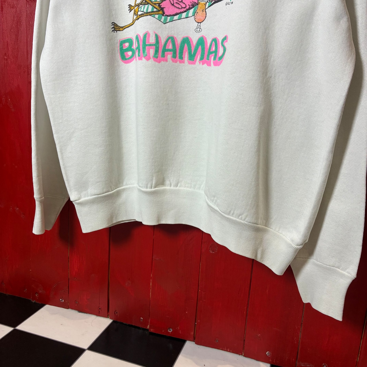 80s USA製 FRUIT ヴィンテージラグランスウェット白 バハマビーチ スーベニア