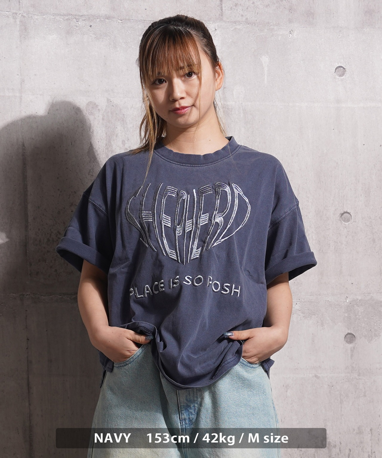 ◆ハート刺繍 ピグメントTシャツ◆ms-8845-122