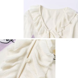 ひし形に遊ぶ猫たちのフリルリボンニットカーディガン E00647