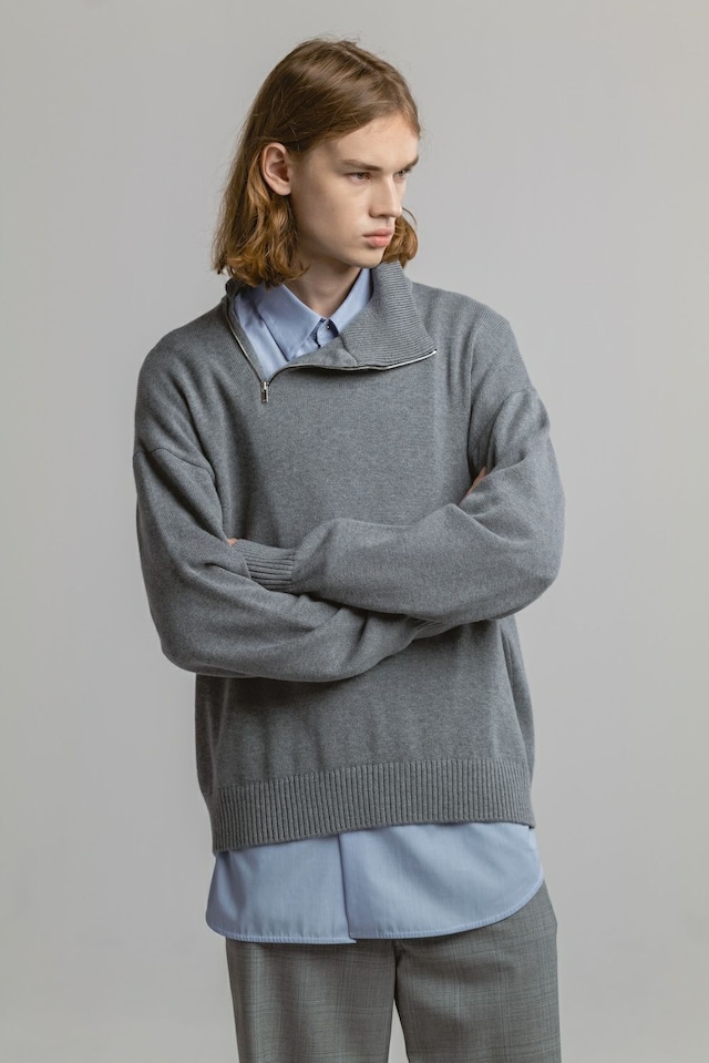 【CINOH】COTTON CASHMERE ASYMMETRIC HALF-ZIP PO