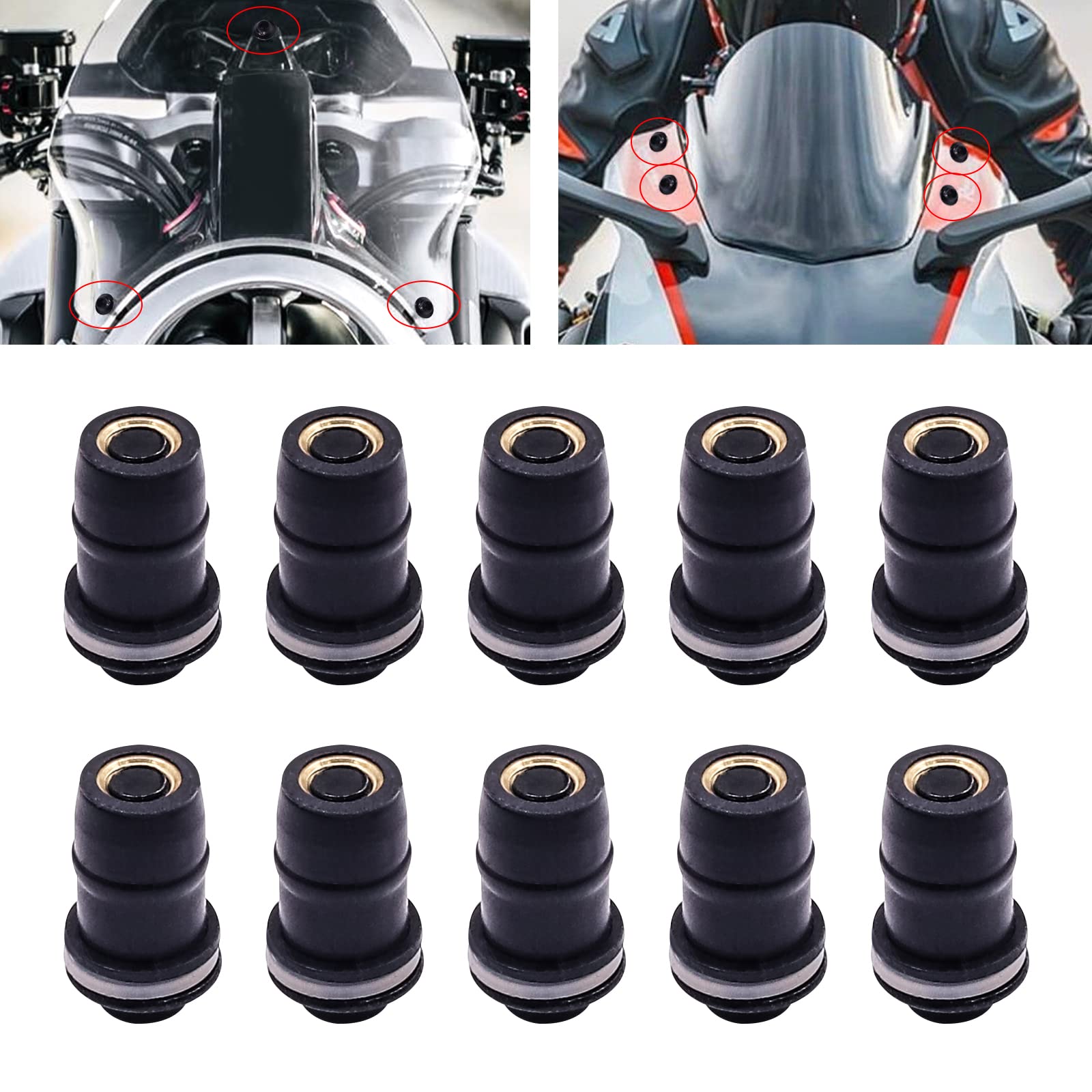 X-STYLE 10個入り M5 5mm スクリーンボルト & ウェルナット 入り バイク用 ウィンドシールド ウインドスクリーン 風防ネジ ウェルナット 六角レンチ付き 汎用 (ブラック)
