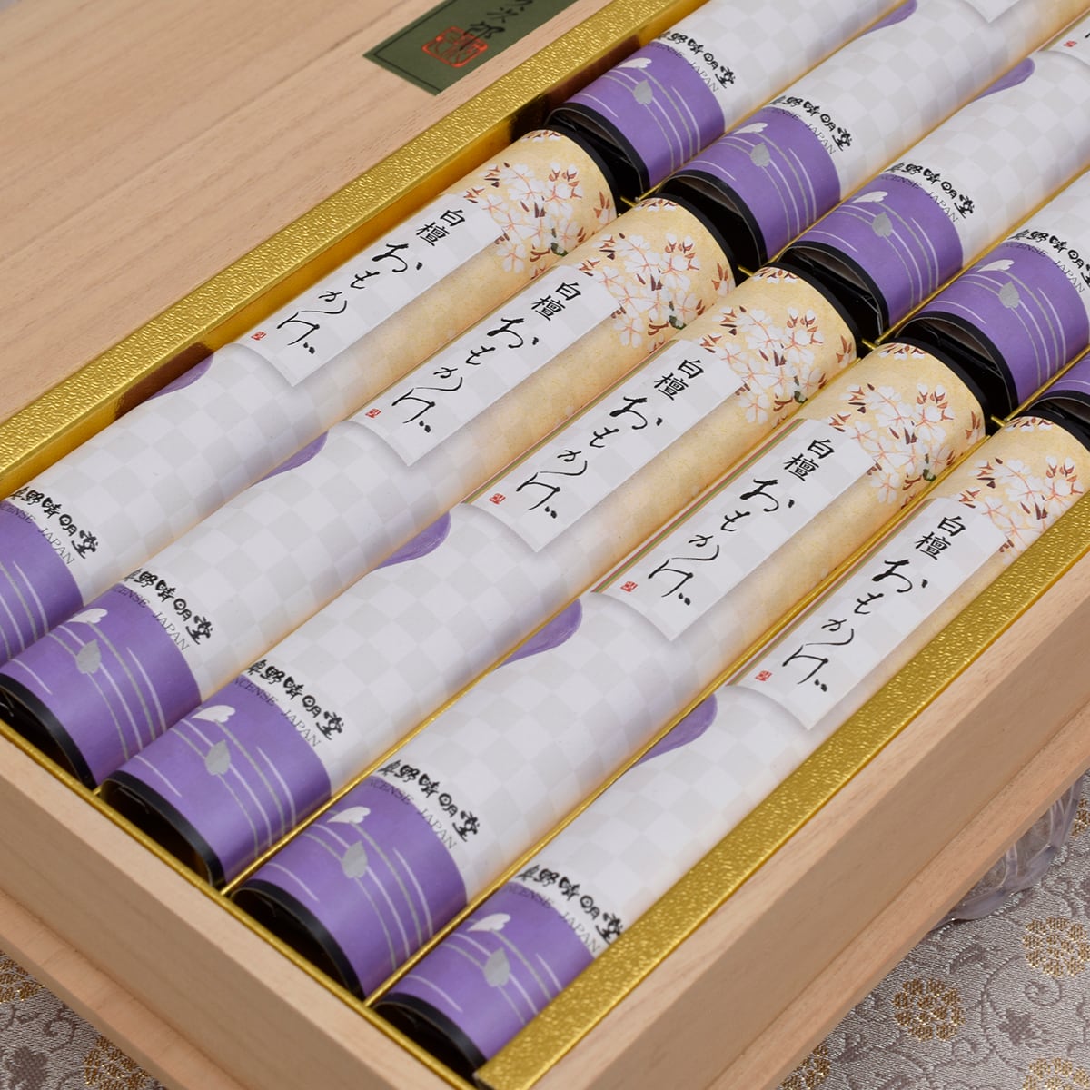 白檀 お香用 原木　約580g 御線香【白檀おもかげ】進物用お線香｜極上桐箱入り｜10束入り｜奥野