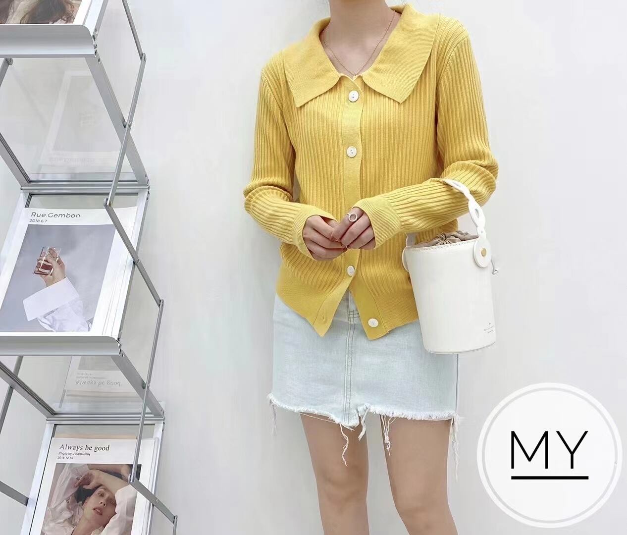 ビッグカラー　リブカーデ　AJ22038-8045