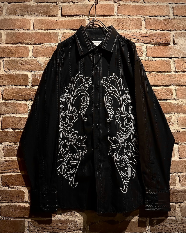【Caka act3】Stripe × Botanical Embroidery Vintage Loose L/S Shirt