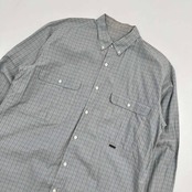 Papas パパス チェック柄 リネン混 長袖 ボタンダウン シャツ M/くすみブルー 水色系/メンズ 日本製