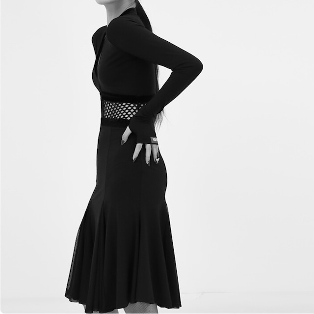 Vネック シルエットフロー ラテンダンスドレス ds1070