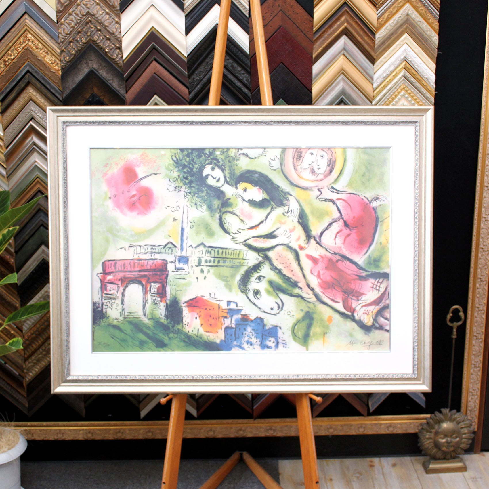 シャガール 絵画「ロミオとジュリエット」額縁4色選択可能 作品証明書 展示用フック 限定500部エディション付複製画リトグラ