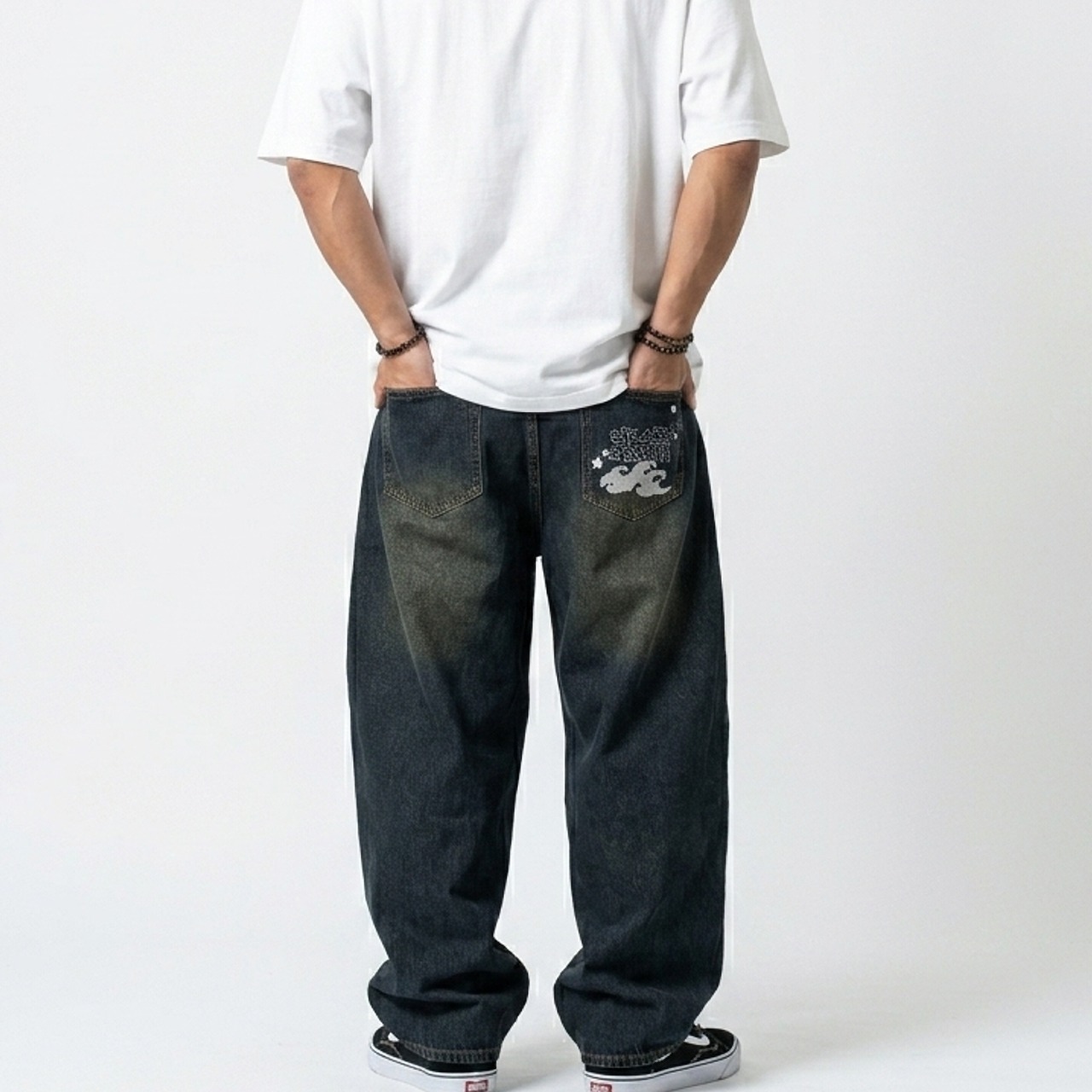 【クリマ先行販売！】ONE OF A KIND SHARK Denim サメ ペイント ワイドデニムパンツ インディゴ - 6