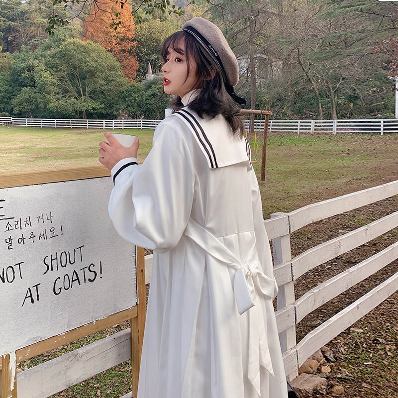 スタイルネイビーカラードレス スプリングホワイトオータムロングスカート 春物 秋物 萌量不足24715183796