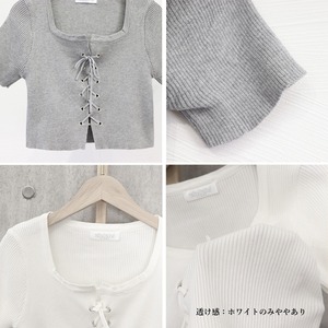 クロップド丈 ニット トップス レディース 春夏秋 半袖 おしゃれ 大人 きれいめ かわいい カジュアル レースアップ 大人可愛い 大人女子