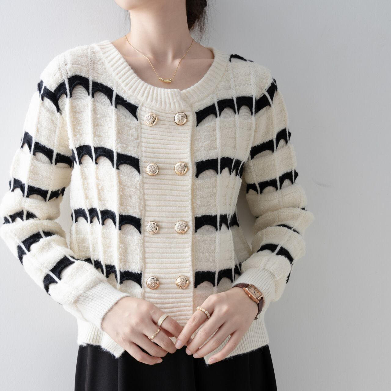 コントラスト ストライプ ニットセーター