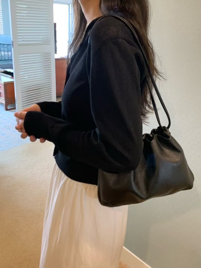 (fl lanel)  leather string bag <midium>