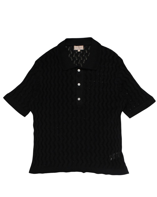 NEZU YO-HINTEN 【L/P オープンワークニットポロシャツ / BLACK】