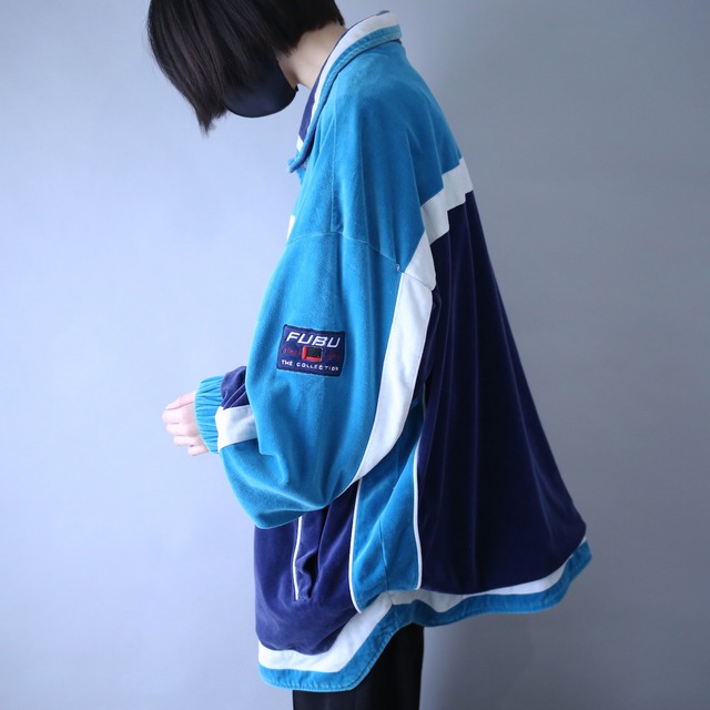 "FUBU" blue base switching design towel fabric over silhouette jacket