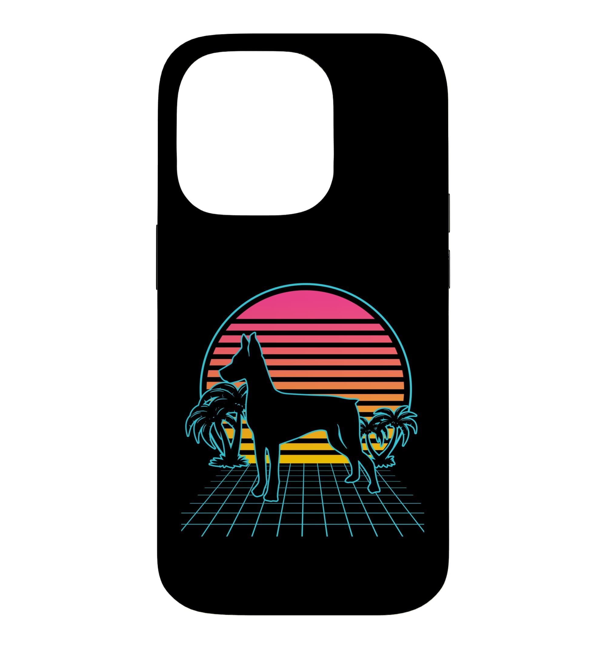 【在庫のみ】ミニチュアピンシャー犬 ヴィンテージ 80年代 Vaporwave 美学 スマホケース iPhone 14 Pro 用