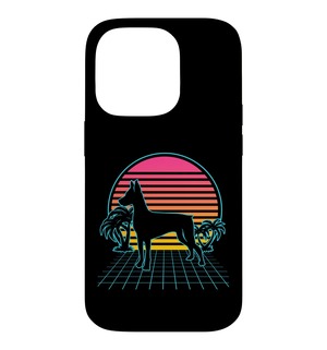 【在庫のみ】ミニチュアピンシャー犬 ヴィンテージ 80年代 Vaporwave 美学 スマホケース iPhone 14 Pro 用
