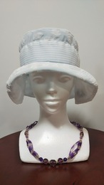 雲柄オーガンジー×ボーダーリボンのクロッシェ ハンドメイド