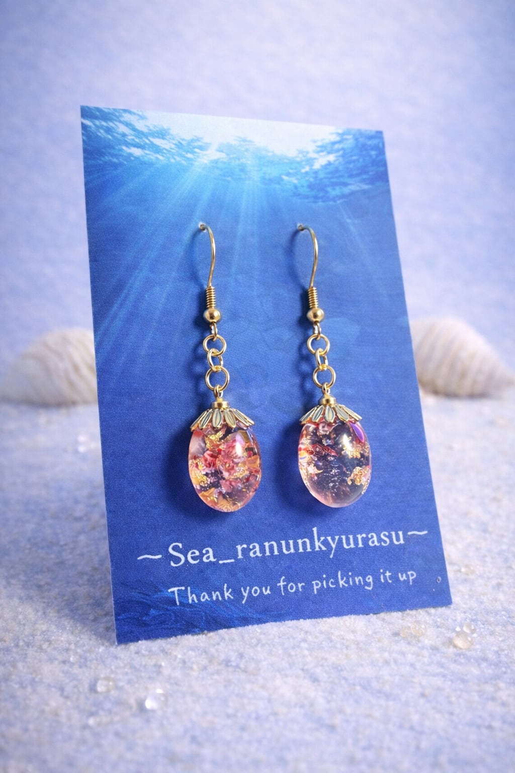 海のしずく フラワーレジン フックピアス【一点もの】 | sea_ranunkyurasu