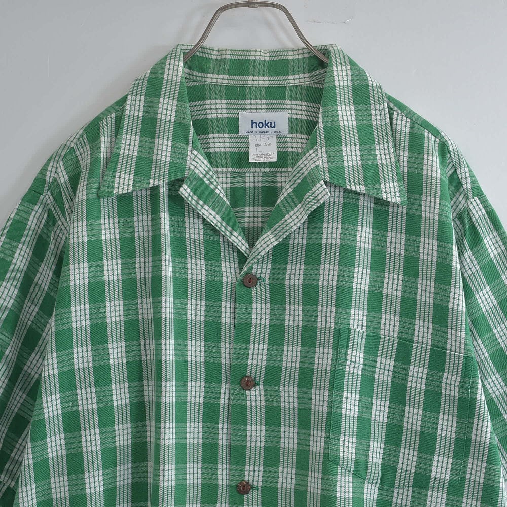 80s~ ハワイ製 hoku チェック柄 パカラシャツ アロハ ハワイアン ヴィンテージ 半袖 開襟 ビンテージ USA アメリカ古着 メンズXL相当